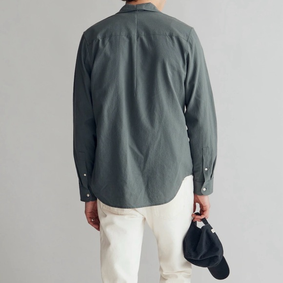 Madewell Crinkle Cotton Perfect Long-Sleeve Shirt architect steel green slim fit - Picture 11 of 12